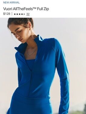 NWT Vuori All The Feels zip up jacket in Regatta Blie